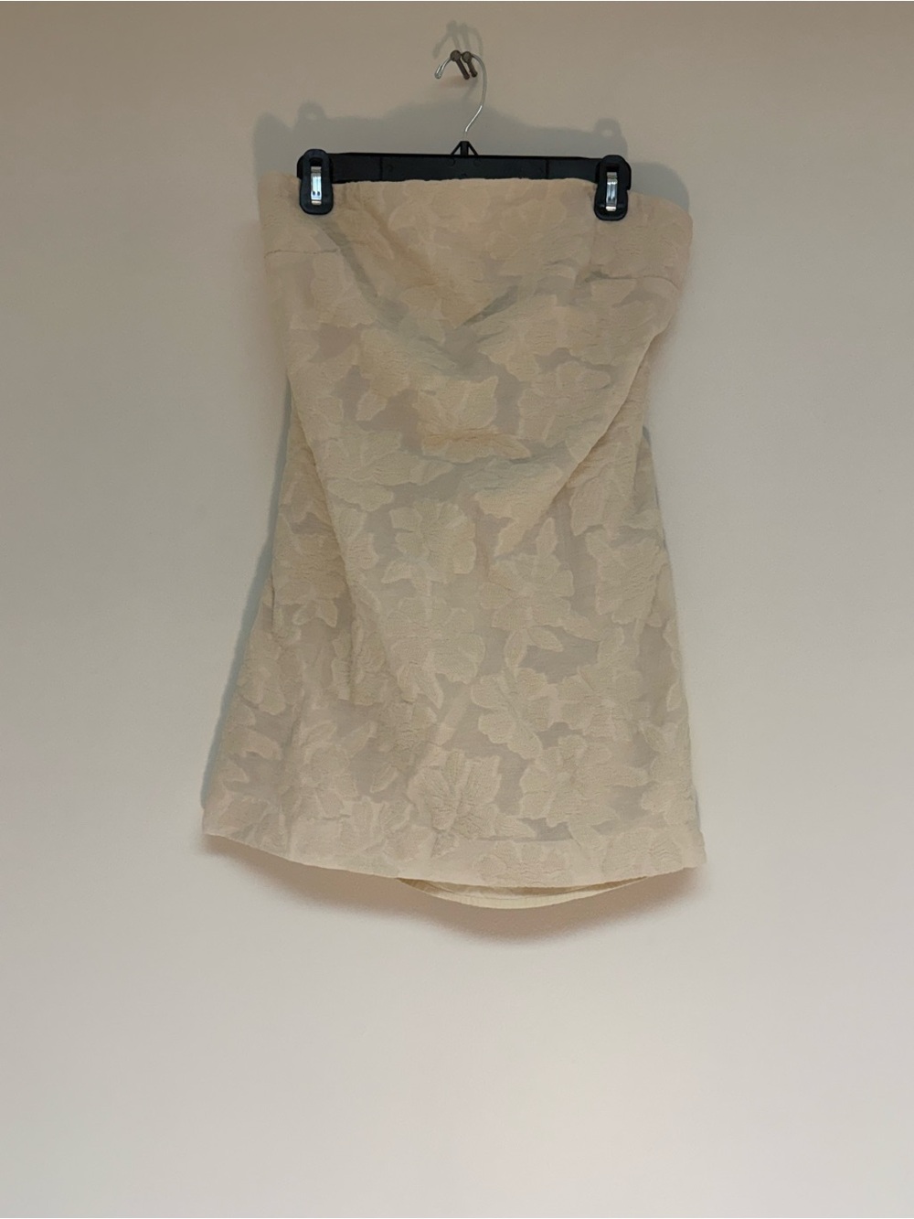Anthropologie Strapless Mini Dress in Cream Floral Jacquard